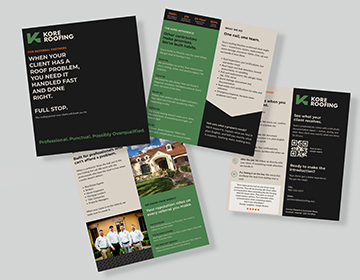 Kore Roofing yard signs and collateral