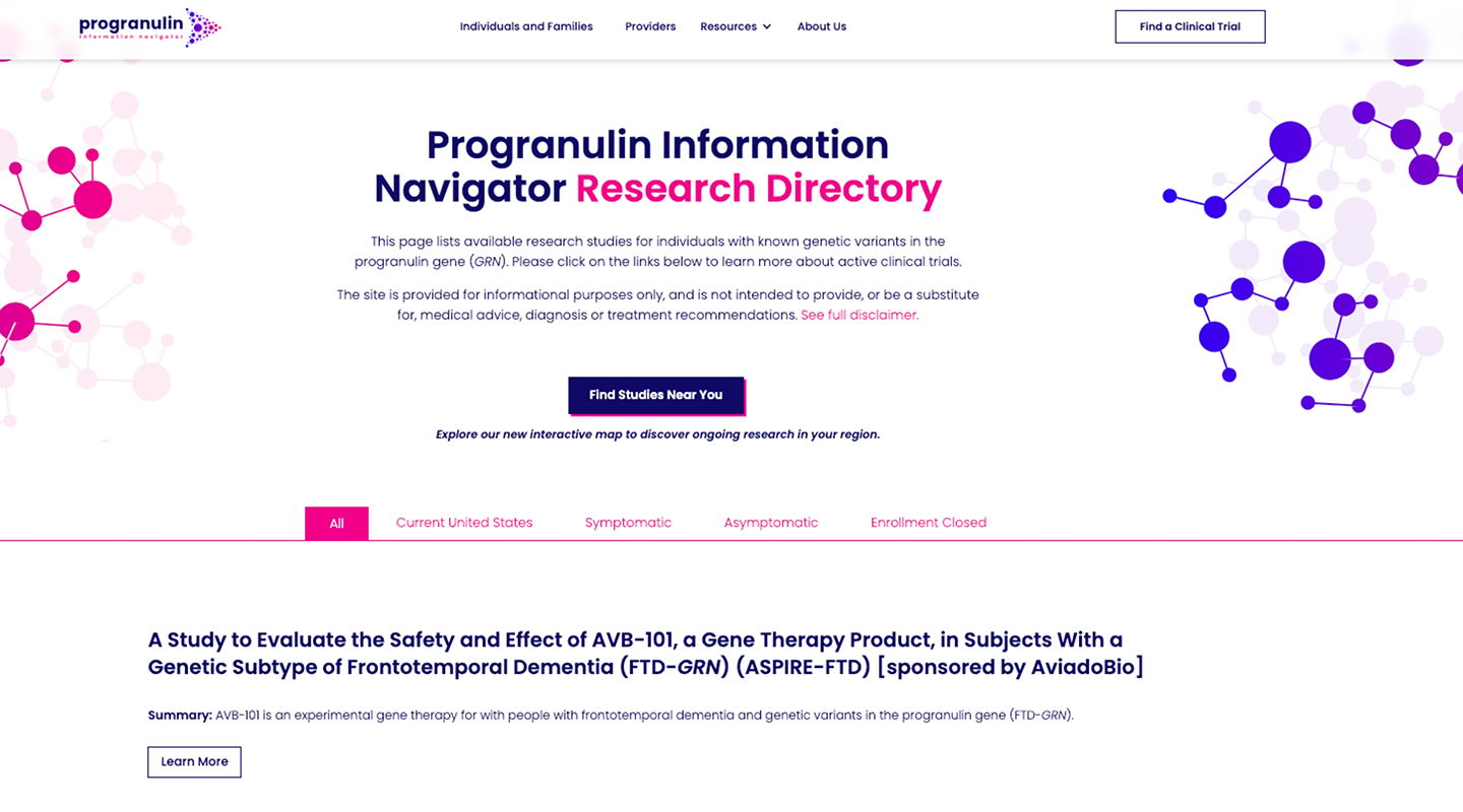 Progranulin Information Navigator — website, content, social, campaigns